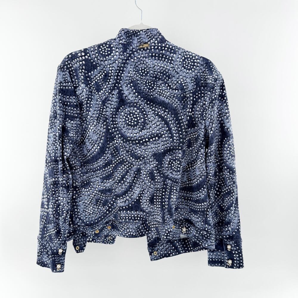 St. John Long Sleeve Button-Front Denim Jacket with Pearl Bottons Blue Womens L - Picture 2 of 5